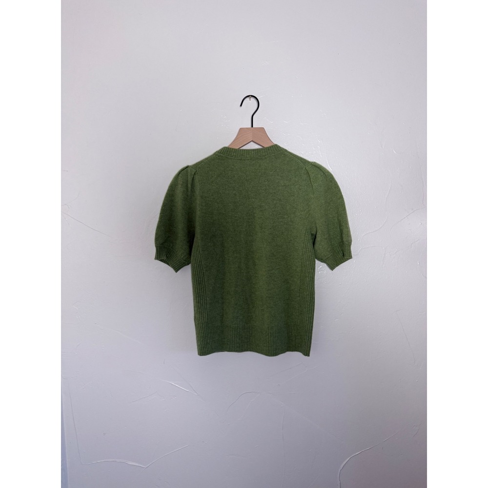 Caslon Wool Cashmere Puff Sleeve Sweater Green Heather Crew Neck Short Sleeve